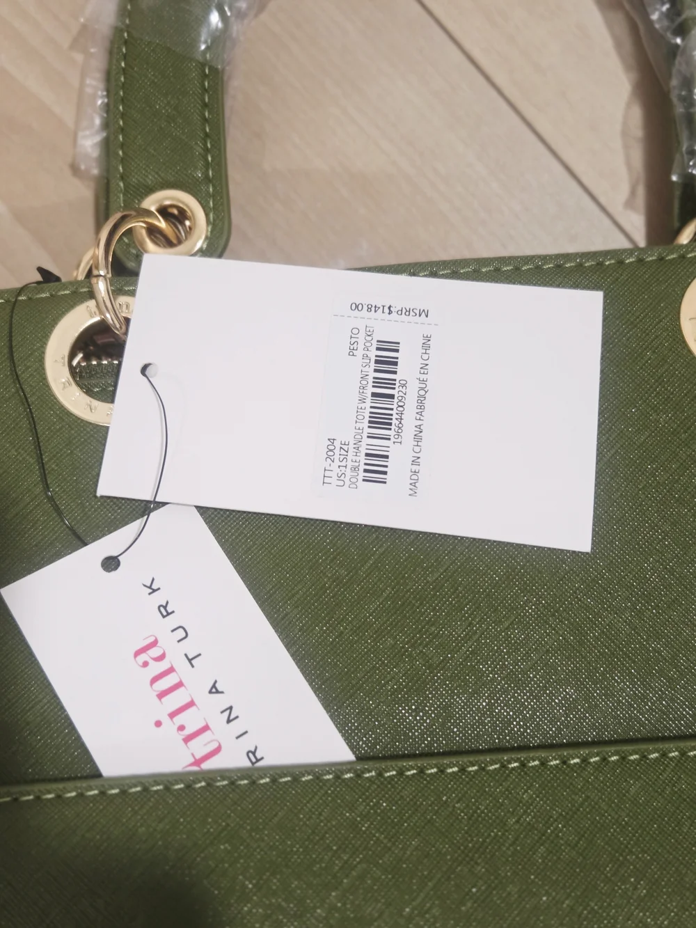 Trina Turk Green Structured Top-Handle Tote Bag